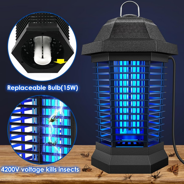 Mata insectos eléctrico para exterior, ideal para jardín y terraza. Protege tu espacio de plagas de verano.