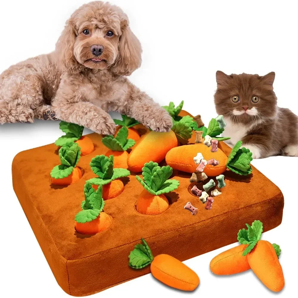 Juguete de entrenamiento mental para perros y gatos: alfombra de olfateo con zanahorias para estimular su mente.