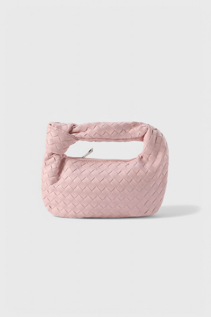Lujoso mini bolso satchel de piel vegana tejida. Accesorio elegante y compacto para mujer, con estilo único.