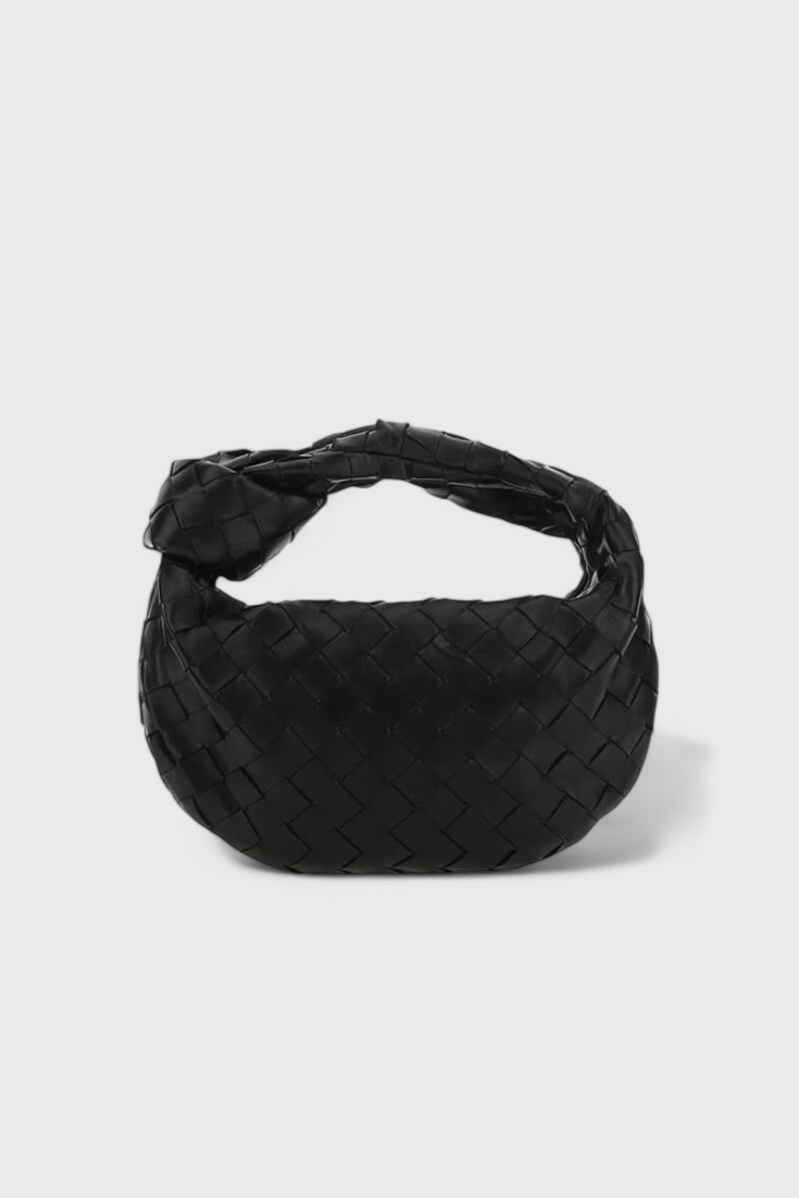 Bolso compacto mini satchel de cuero vegano tejido, perfecto para mujer. Estilo elegante y versátil.