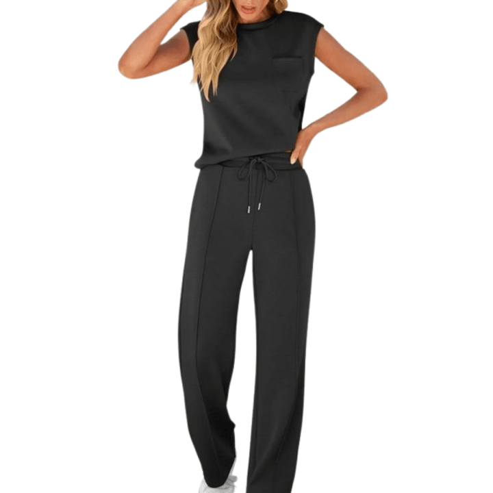 Conjunto de salón elegante para mujer. Atuendo cómodo y versátil, ideal para casa o look casual.