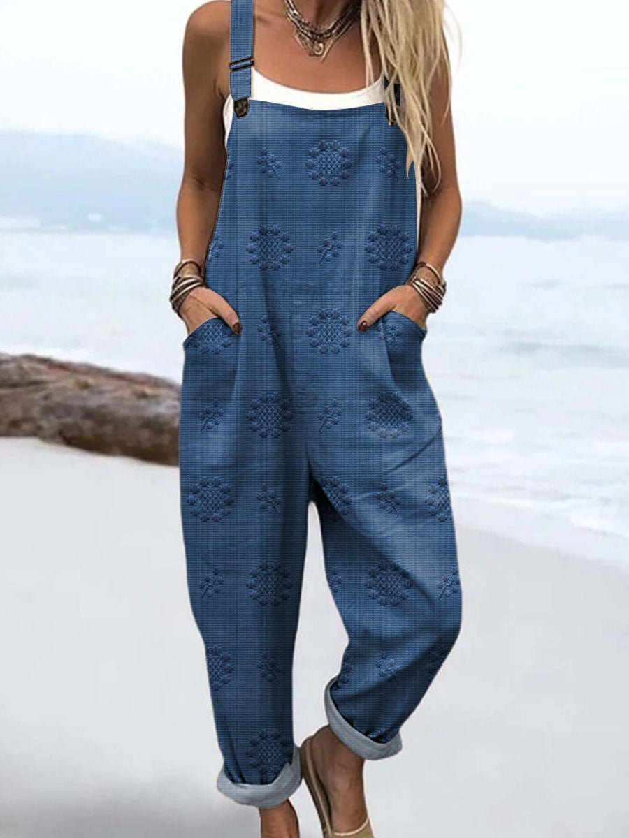Mono de pierna ancha ajustable para mujer con bolsillos, estilo casual y cómodo, ideal para el verano.