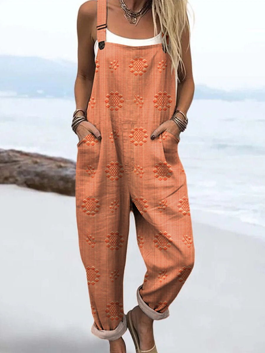 Moda femenina: mono de verano con pierna ancha, tirantes ajustables y bolsillos, perfecto para días casuales.