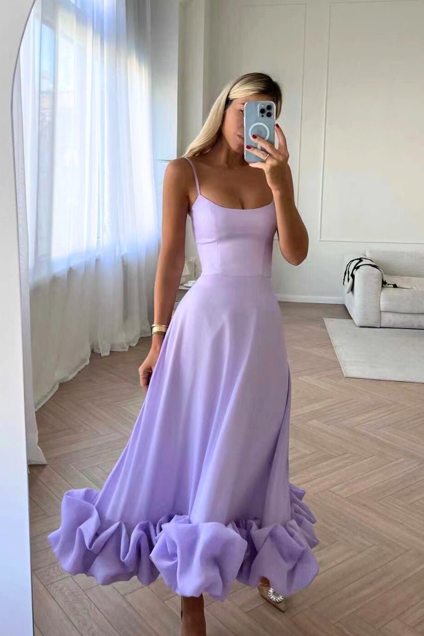 Vestido de mujer con volantes, largo y cómodo, ideal para fiesta de graduación y boda.