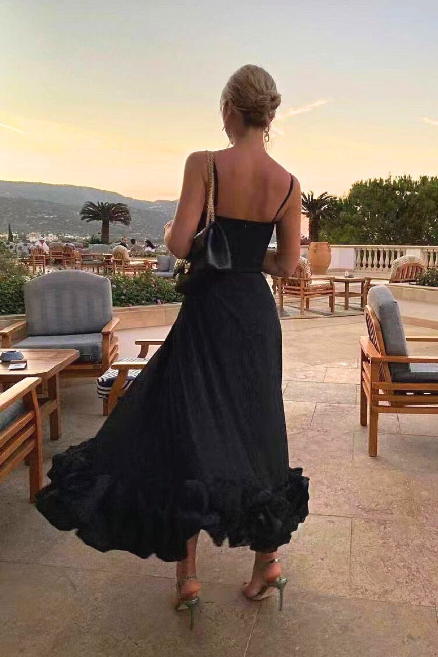 Vestido maxi de mujer con volantes, ideal para bodas, graduaciones y eventos de verano.