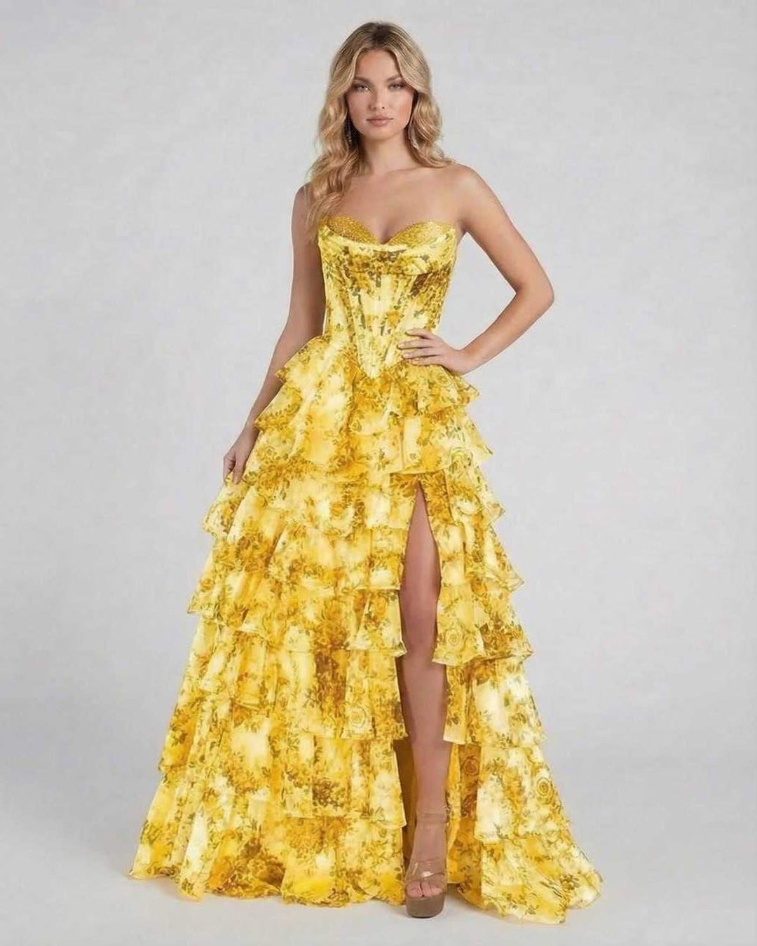 Nuevo vestido maxi floral para mujer, amarillo, elegante y cómodo para cualquier evento de día o noche.