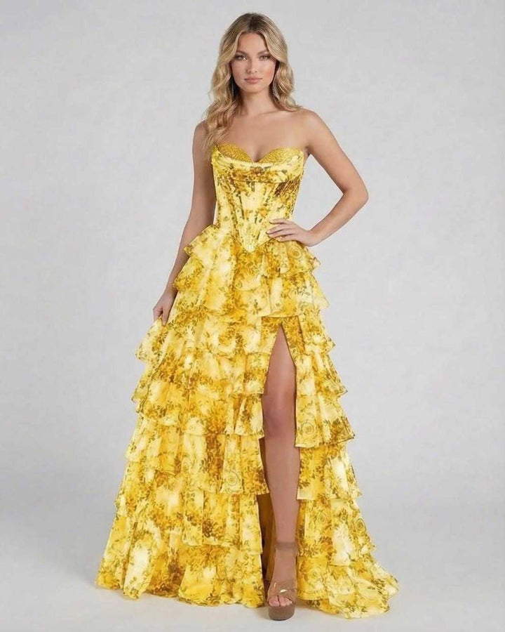 Maxi vestido floral sin mangas para mujer, amarillo, perfecto para bodas, graduaciones y cócteles.
