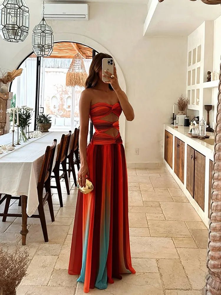 Vestido fluido Solaria de verano con espalda descubierta, estilo bohemio. Ropa femenina elegante y cómoda.
