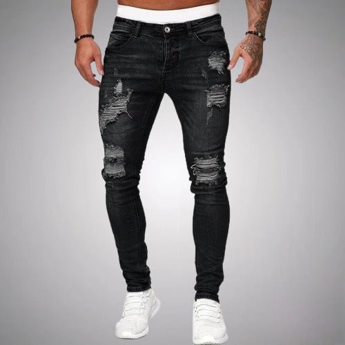 Vaqueros slim fit para hombre, estilo desgastado moderno. Ideal para looks casuales y ropa de moda masculina.