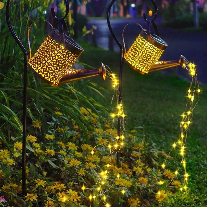Regadera con luces LED solares, perfecta para decoración impermeable de jardín y terraza.