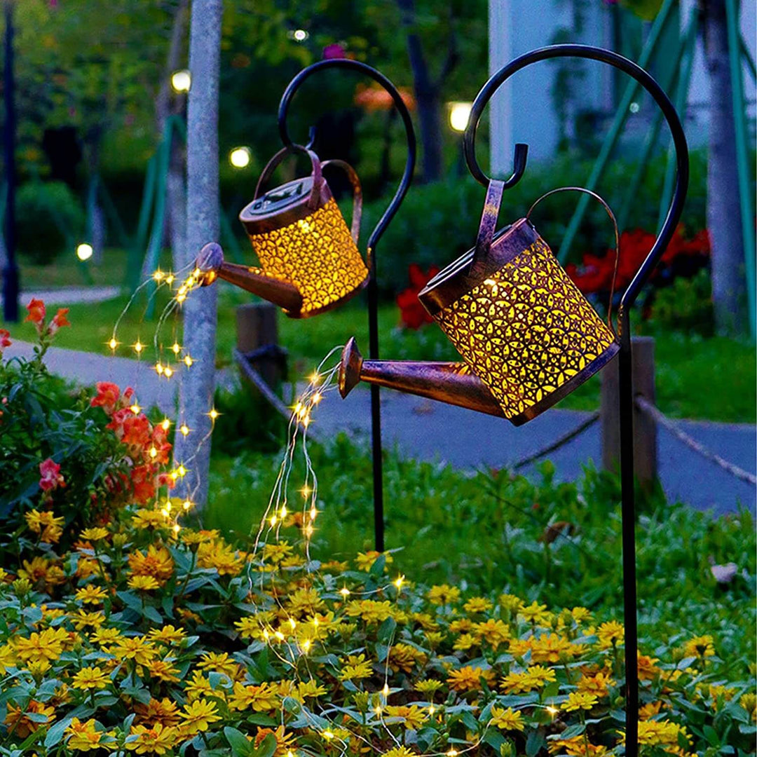Iluminación solar para jardín: regadera LED decorativa con efecto de cascada de luz mágica.