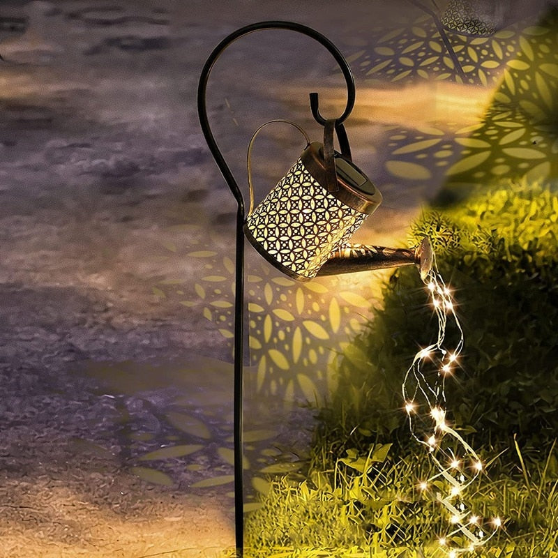 Jardín iluminado: regadera solar LED impermeable, ideal para crear ambiente nocturno y decoración.
