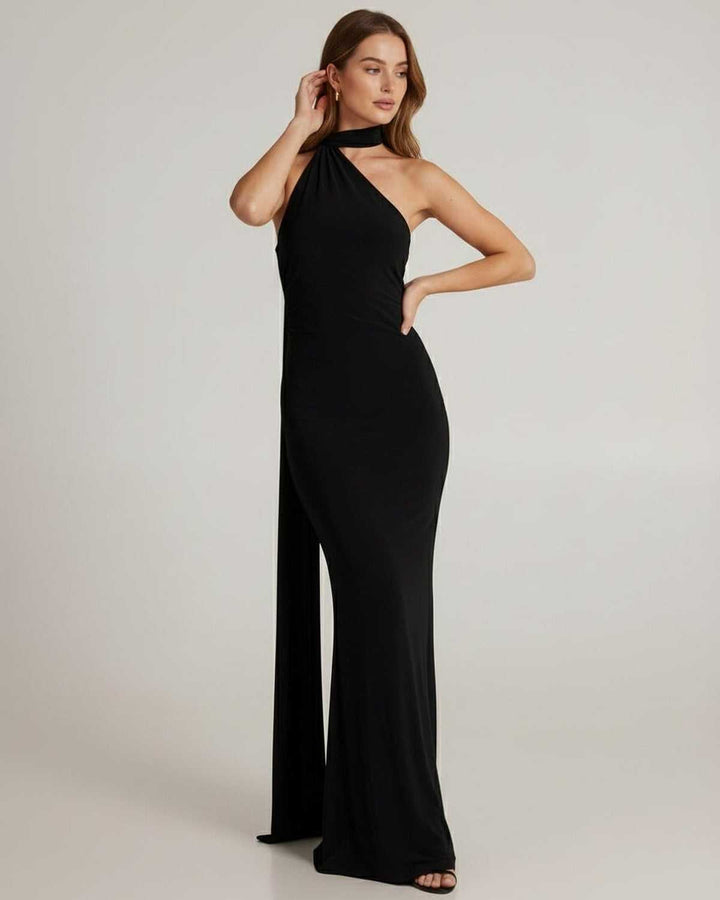 Vestido formal maxi Solene negro para mujer. Ideal para eventos de noche, cenas elegantes y bodas.