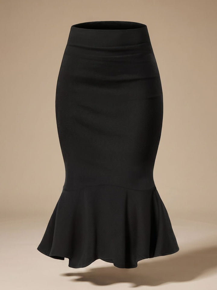 Falda elegante de mujer, midi fishtail, tubo, talle alto, ideal para looks sofisticados.