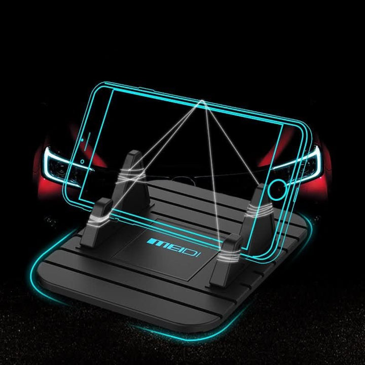 Soporte práctico y antideslizante para smartphone en salpicadero de coche, facilita navegación y es un accesorio esencial.