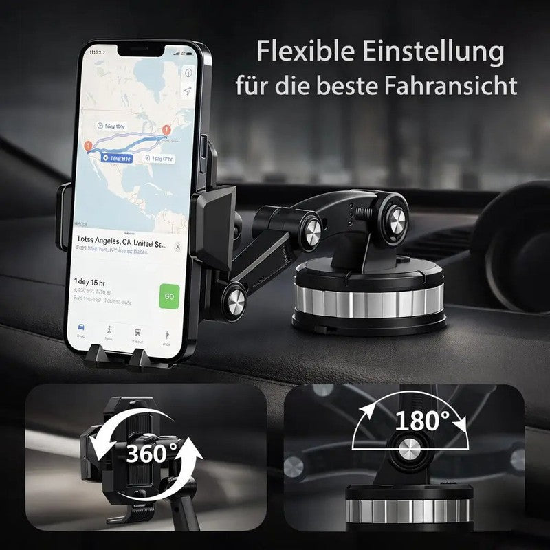 Soporte ajustable 360° para teléfono de coche con ventosa, visión perfecta para navegación y llamadas.