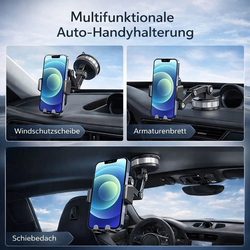 Montaje de coche para teléfono con ventosa, diseño universal y ajustable para una sujeción firme y estable.