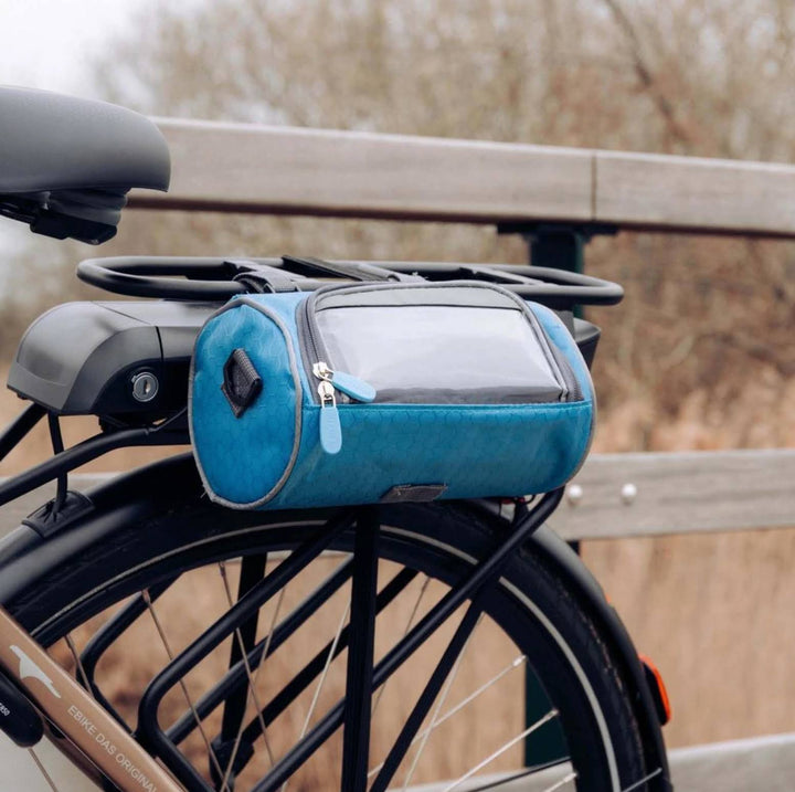 Bolsa manillar bici impermeable con ventana táctil transparente; ideal para smartphone durante el ciclismo.