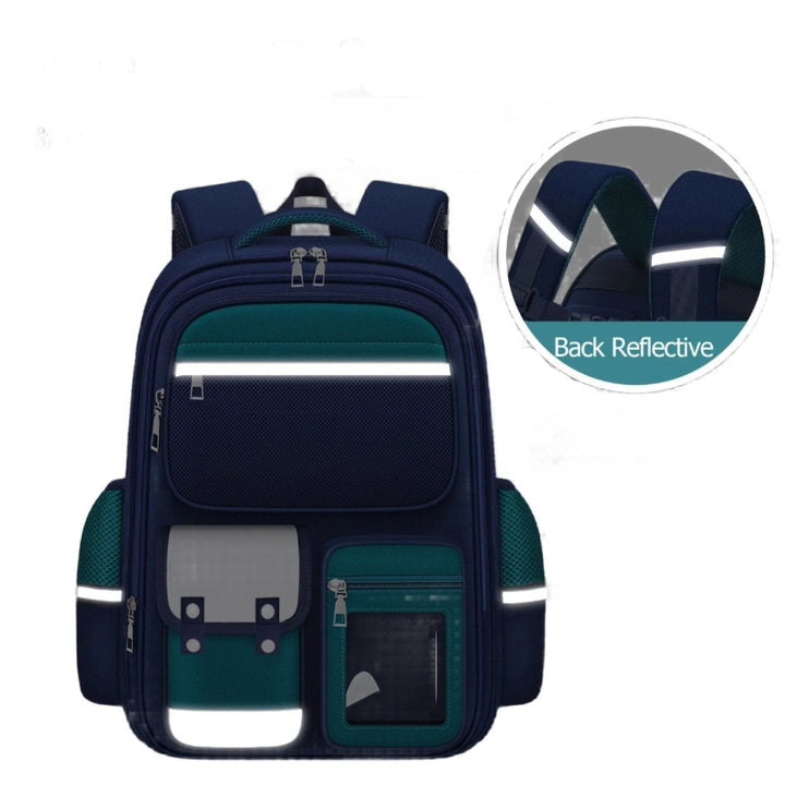 Mochila infantil azul vibrante, impermeable, con compartimentos espaciosos para libros.