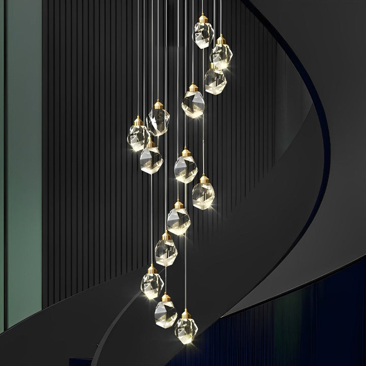 Lámpara de diseño espiral, cristal dorado. Iluminación moderna y elegante para cualquier espacio.