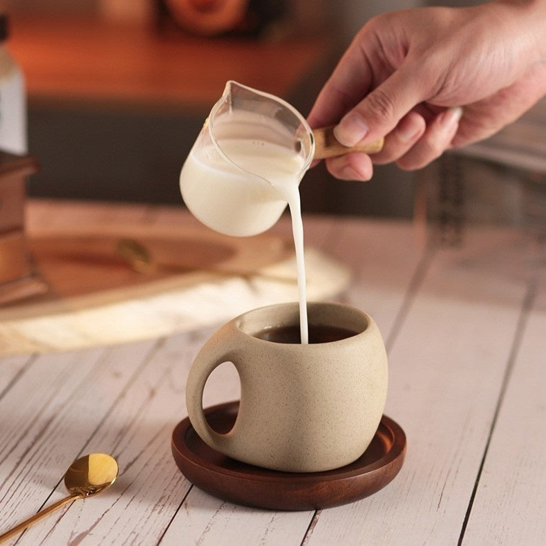Cerámica y bambú: set de taza de café 250ml, estilo japonés, con cuchara inox. Perfecto para el hogar.