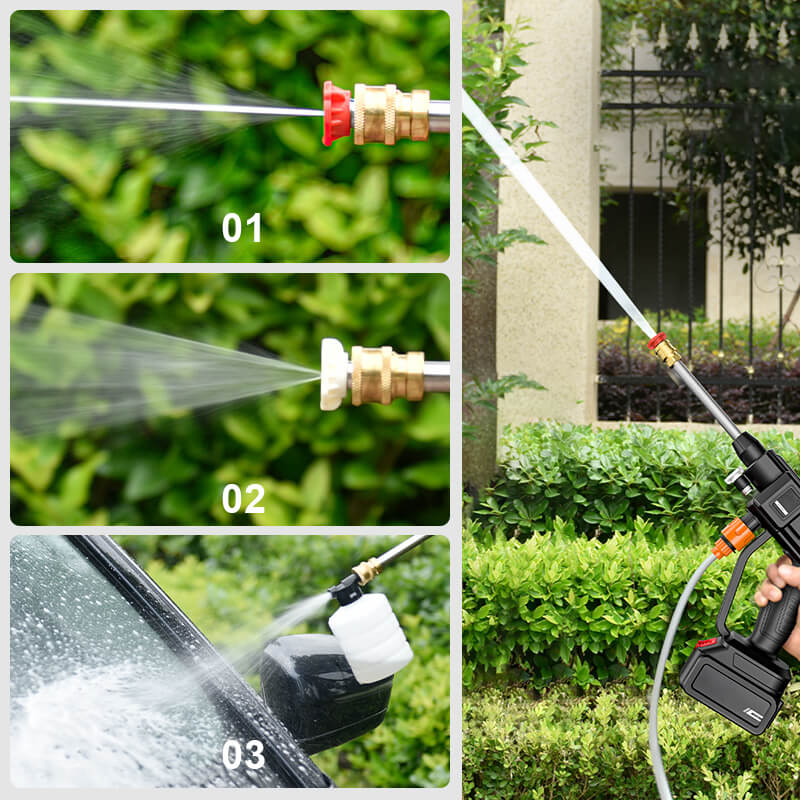 Hidrolavadora portátil para jardín y patio, inalámbrica con batería, limpieza eficiente exterior.