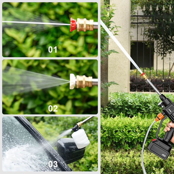Hidrolavadora portátil para jardín y patio, inalámbrica con batería, limpieza eficiente exterior.