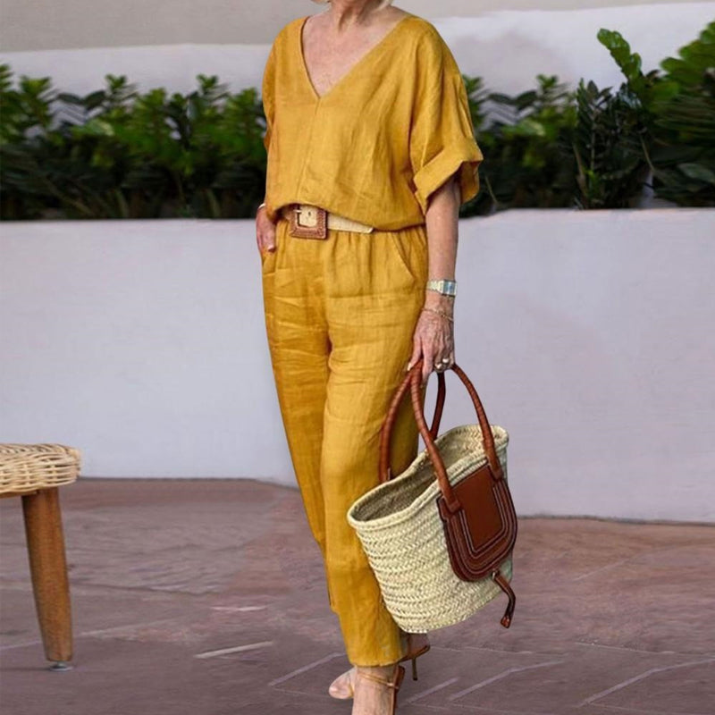 Conjunto de moda femenina de dos piezas, cómodo y versátil para el día a día y un look casual de verano.
