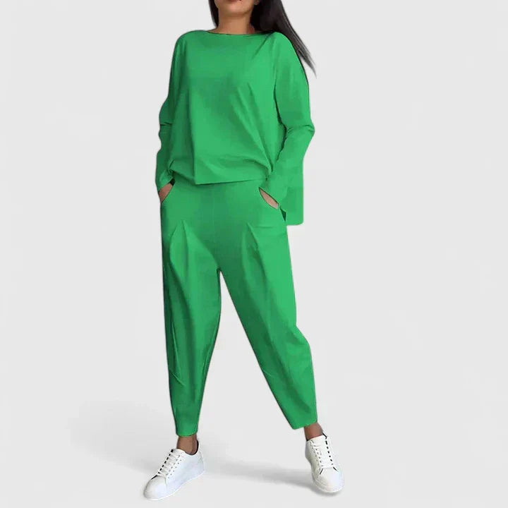 Blusa y pantalón de dos piezas para mujer, conjunto elegante y moderno, ideal para oficina y eventos.