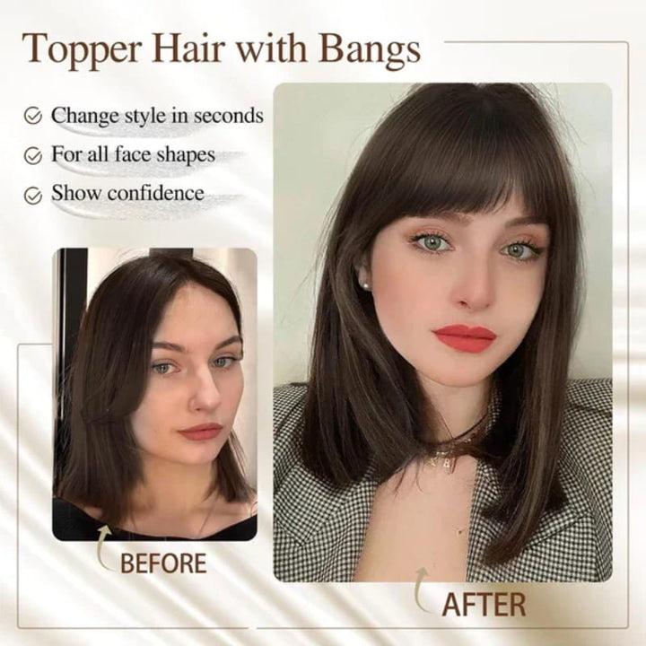 Extensiones de cabello para mujeres con flequillo natural, fibra sintética de aspecto muy realista.