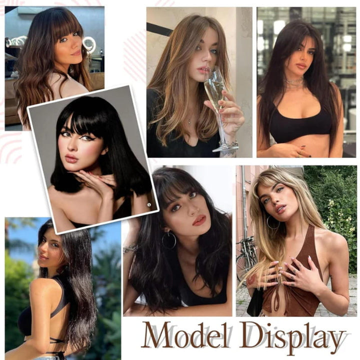 Combina con tu cabello natural, extensión con flequillo para mujeres, aporta densidad y estilo.