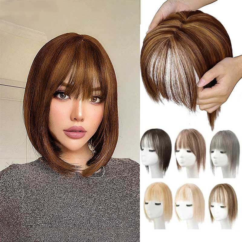 Estilo versátil con extensión de cabello y flequillo natural para mujeres, cambio de look rápido.