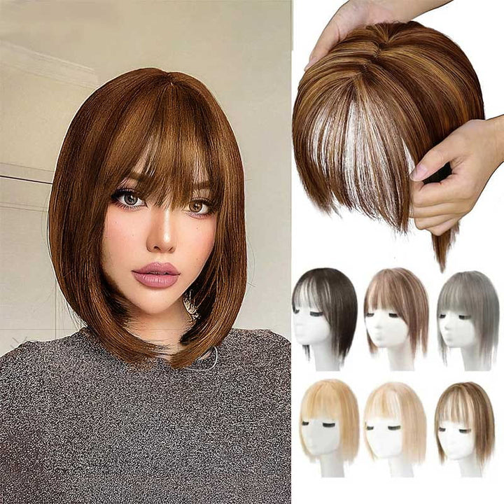Estilo versátil con extensión de cabello y flequillo natural para mujeres, cambio de look rápido.
