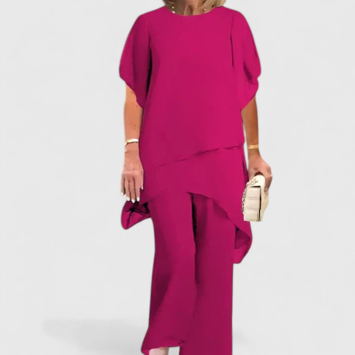 Ropa de moda: conjunto elegante de dos piezas para mujer. Estilo fluido, versátil y cómodo, disponible en varios colores.