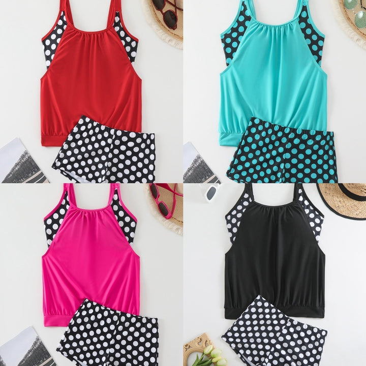 Traje de baño de mujer con diseño de lunares, cintura alta, perfecto para la playa y piscina.