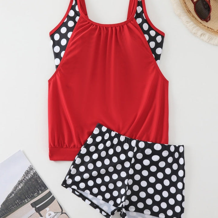 Traje de baño de verano para mujer, lunares, cintura alta, estilo chic y moderno de playa.