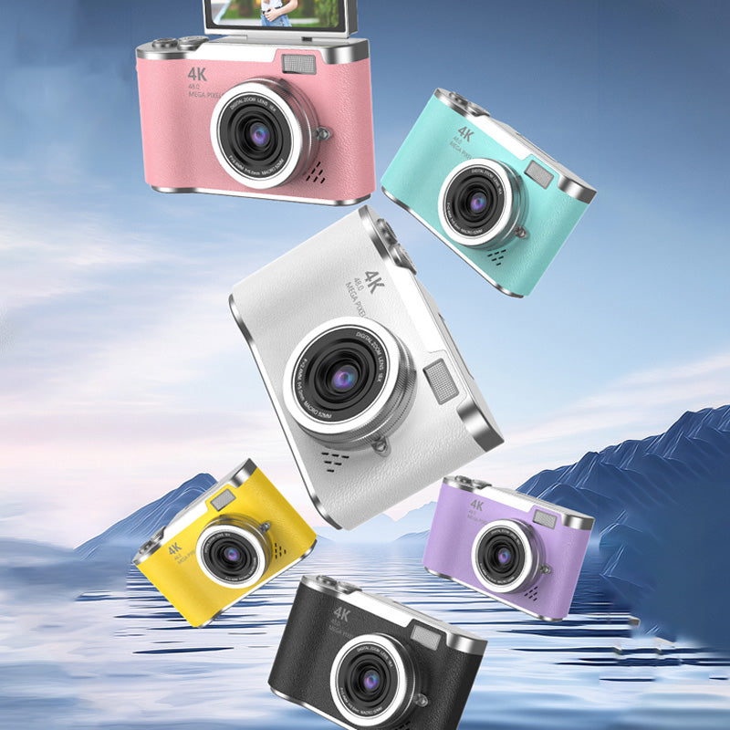 Videocámara digital 4K con luz de relleno, ideal para grabar en cualquier condición.