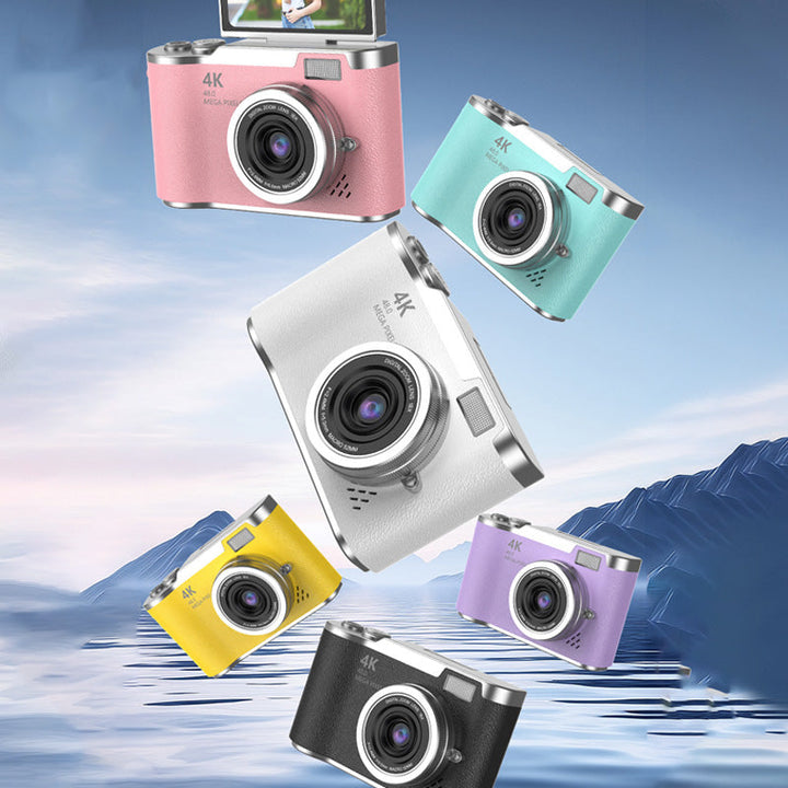 Videocámara digital 4K con luz de relleno, ideal para grabar en cualquier condición.