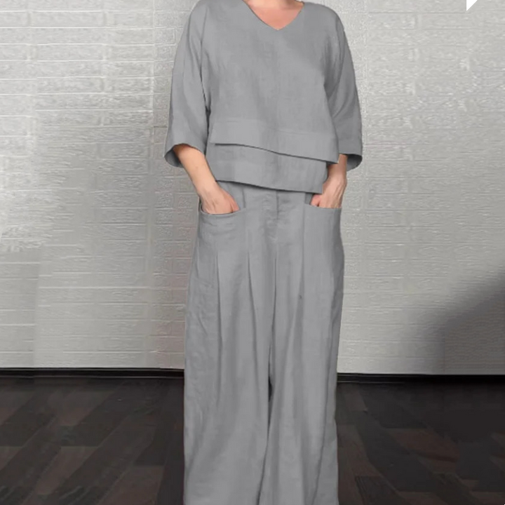 Pantalón ancho de mujer, cómodo y elegante, parte del conjunto de dos piezas, perfecto para verano y primavera.
