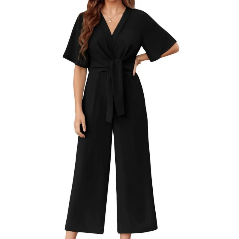 Jumpsuit de fiesta para mujer, escote cruzado y pierna ancha. Ideal para ropa de noche y looks sofisticados.