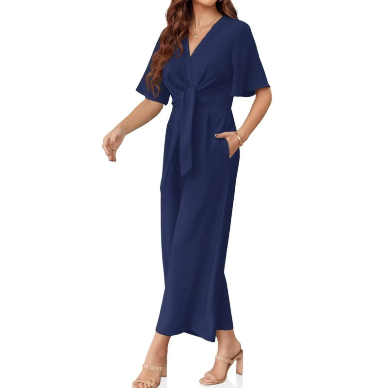 Mono versátil para mujer, diseño chic con escote cruzado y pantalón ancho. Perfecto para día y noche.