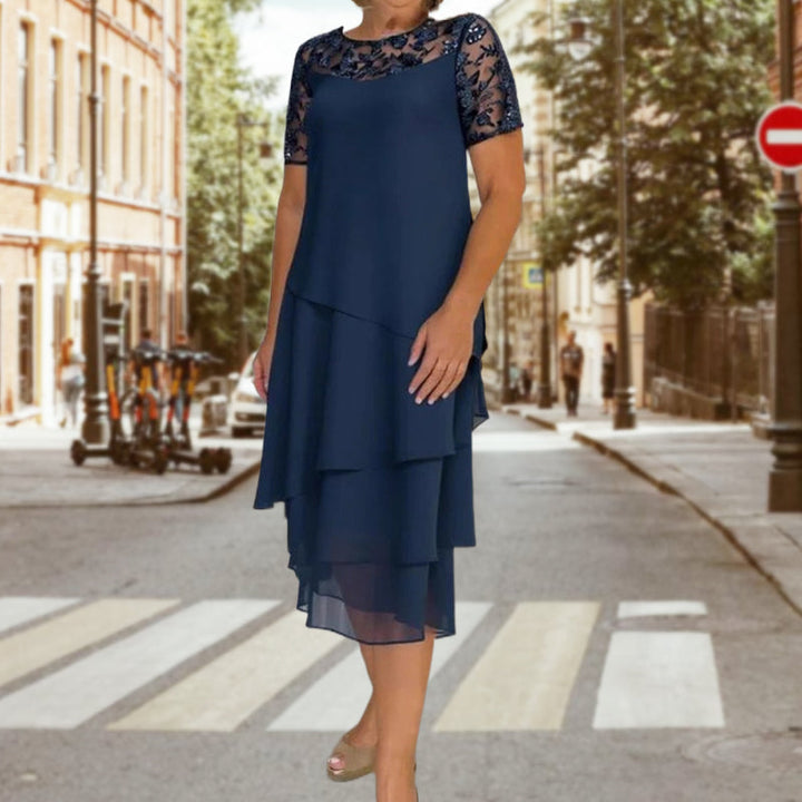 Vestido midi de encaje elegante para mujer. Ideal para verano, fiestas y ocasiones especiales.