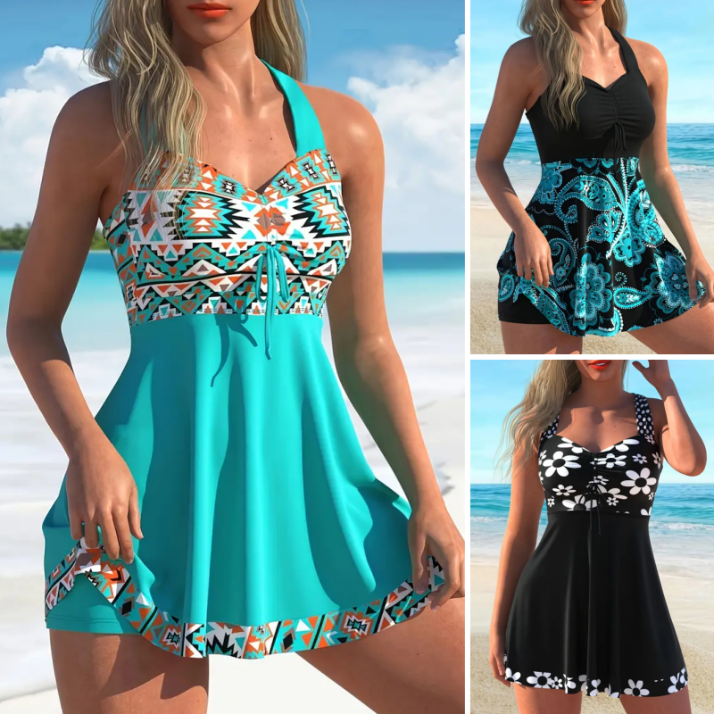 Tankini cómodo para mujer con shorts integrados. Ofrece cobertura en la playa y piscina.