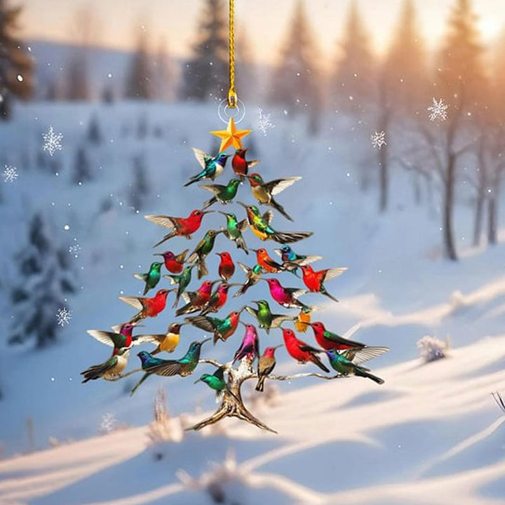 Set de 5 adornos navideños de colibríes coloridos, ideal para una decoración de temporada única.