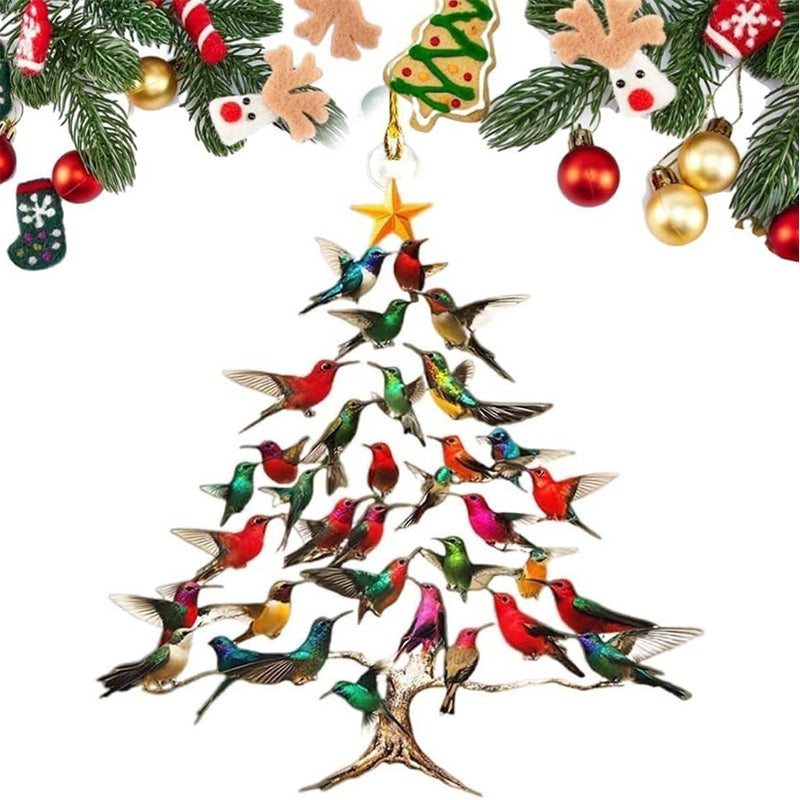 Decoración festiva de colibrí con tonos brillantes, un toque encantador para tu árbol de Navidad.