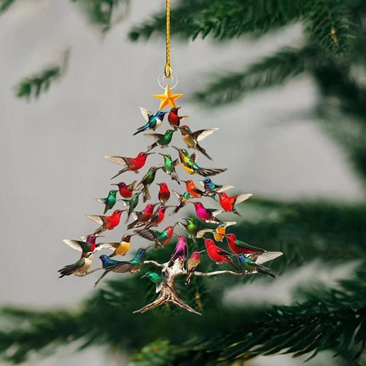 Adorno navideño de colibrí vibrante, decoración festiva colorida para árbol de Navidad y hogar.