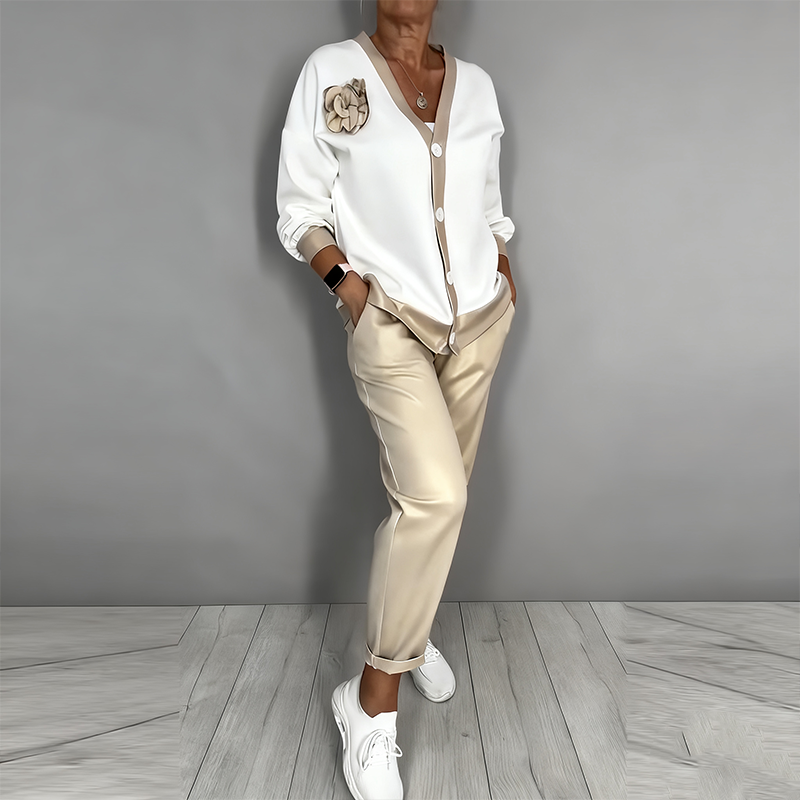Top y cárdigan de mujer. Conjunto elegante y versátil de dos piezas, ideal para primavera, otoño, oficina o diario.