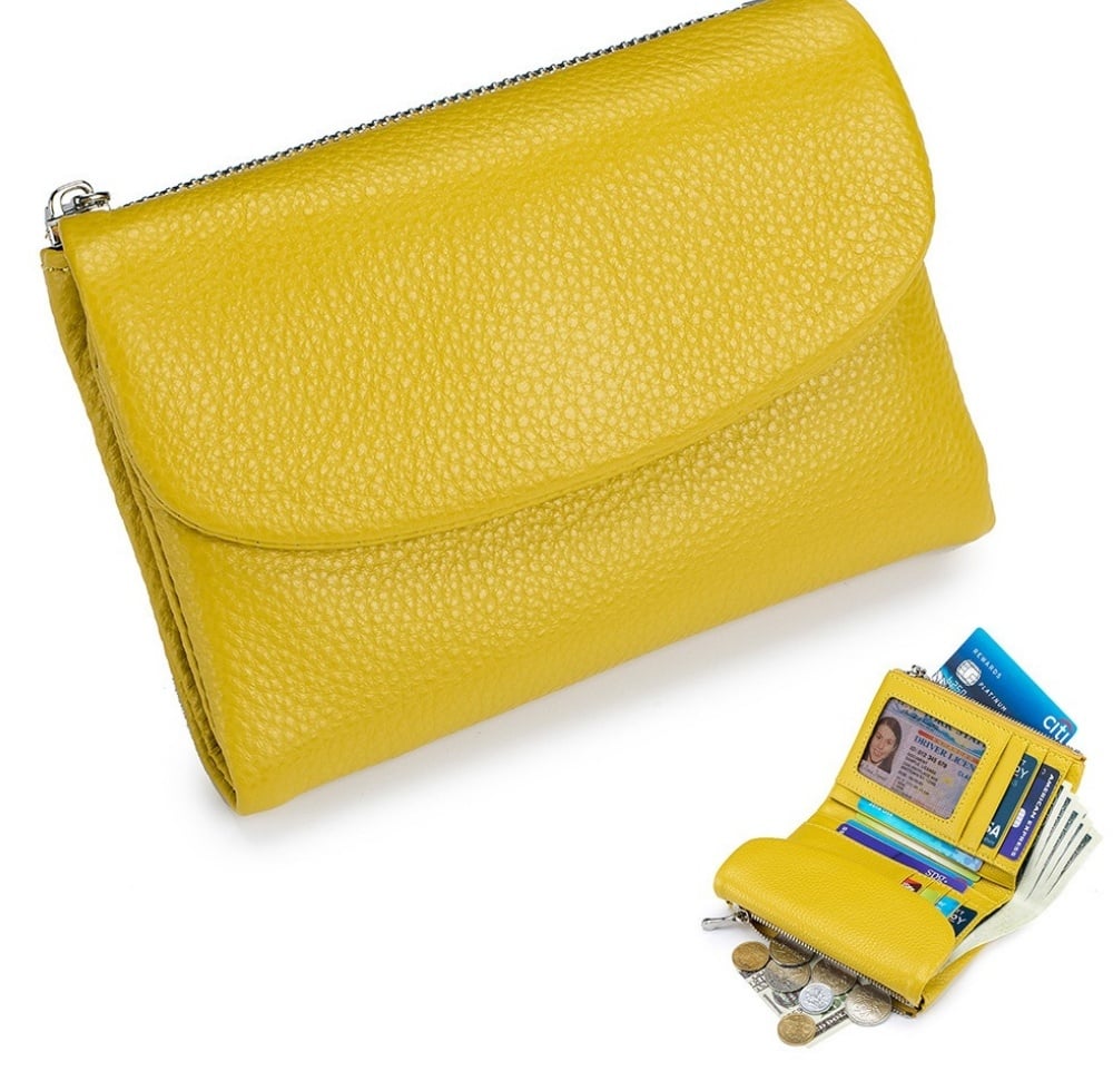 Cartera de cuero compacta, duradera y segura. Con monedero doble integrado y protección RFID para tus datos.