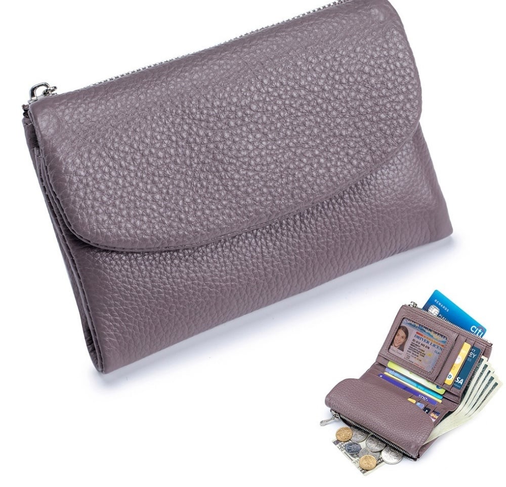 Cartera de cuero RFID con monedero doble, compacta y perfecta para viajes. Unisex y muy segura.