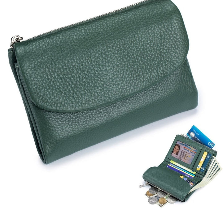 Versátil cartera de piel compacta, monedero doble, RFID. Ideal para llevar lo esencial de forma segura.